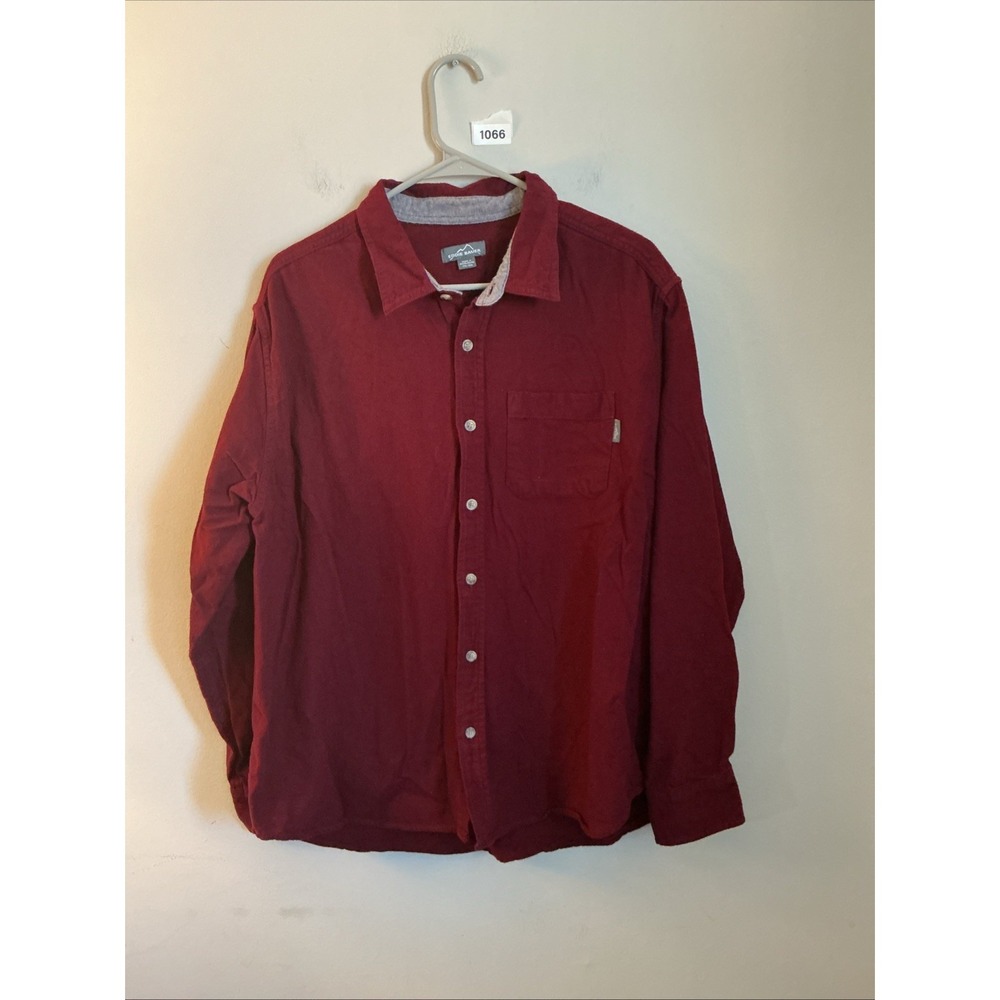 Eddie Bauer Flannel Shirt Mens 2XL Red Long Sleeve Button Front Cotton Outdoor